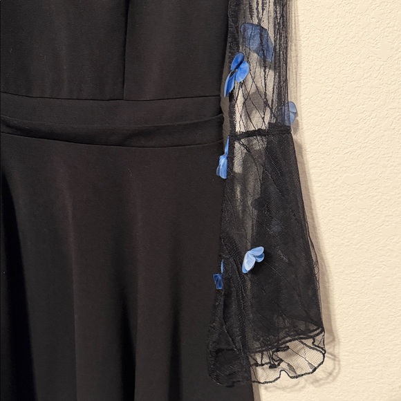 ROMWE Black Dress long sleeves with blue butterflies - Picture 5 of 8